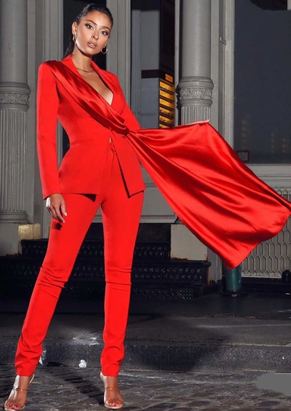 "CAROLINA" RED DRAPING BLAZER JACKET