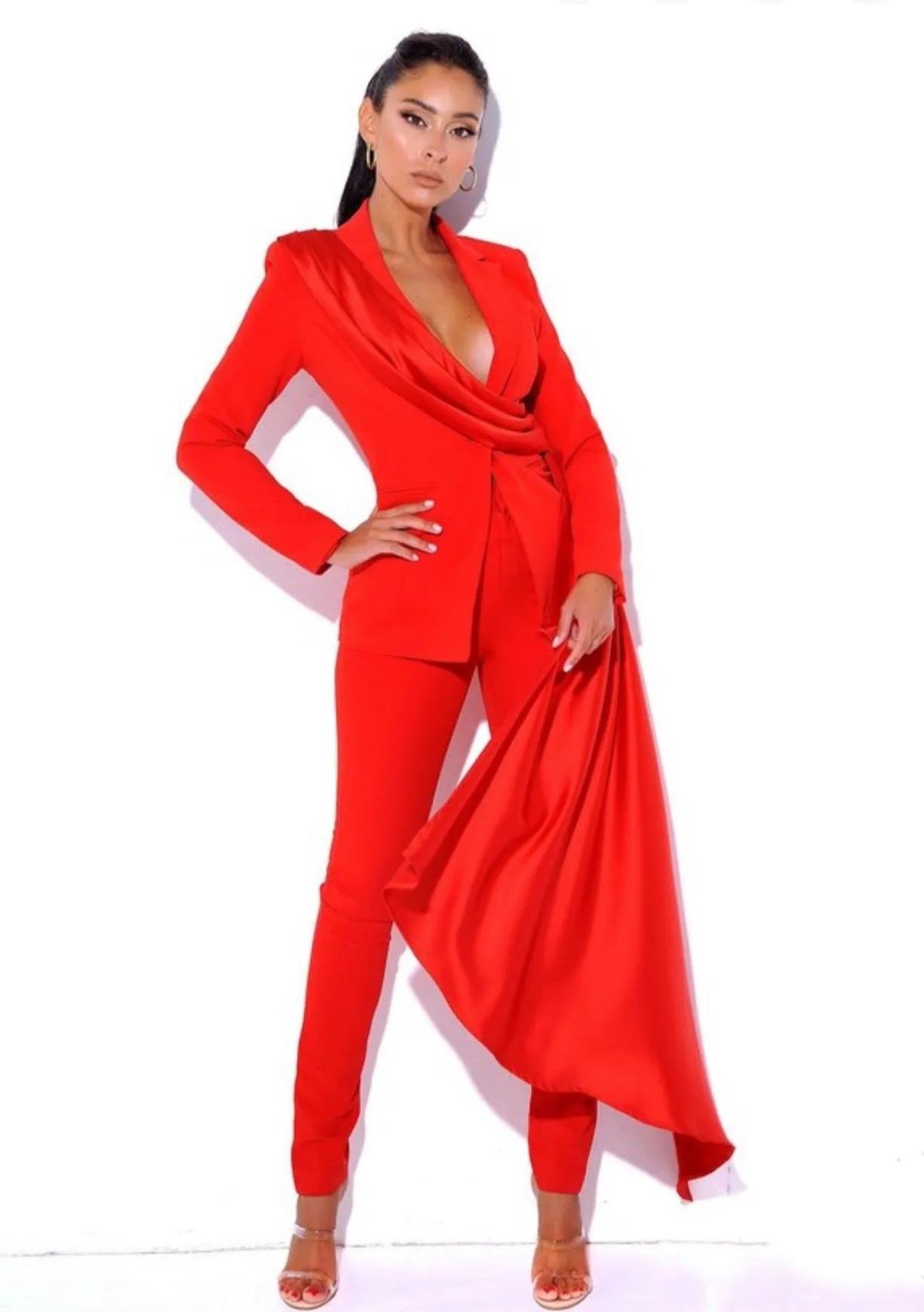 "CAROLINA" RED DRAPING BLAZER JACKET