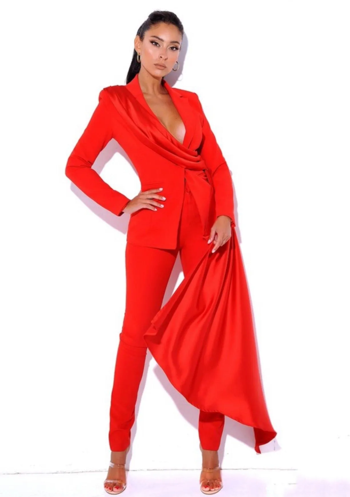 "CAROLINA" RED DRAPING BLAZER JACKET