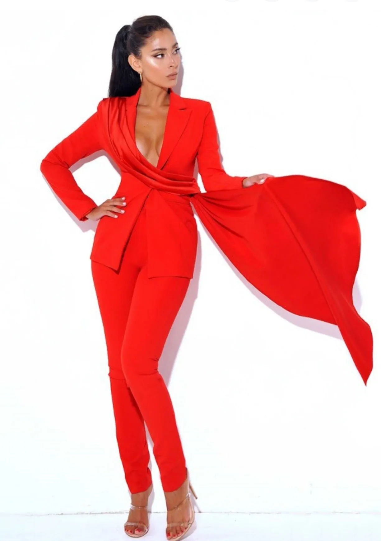 "CAROLINA" RED DRAPING BLAZER JACKET