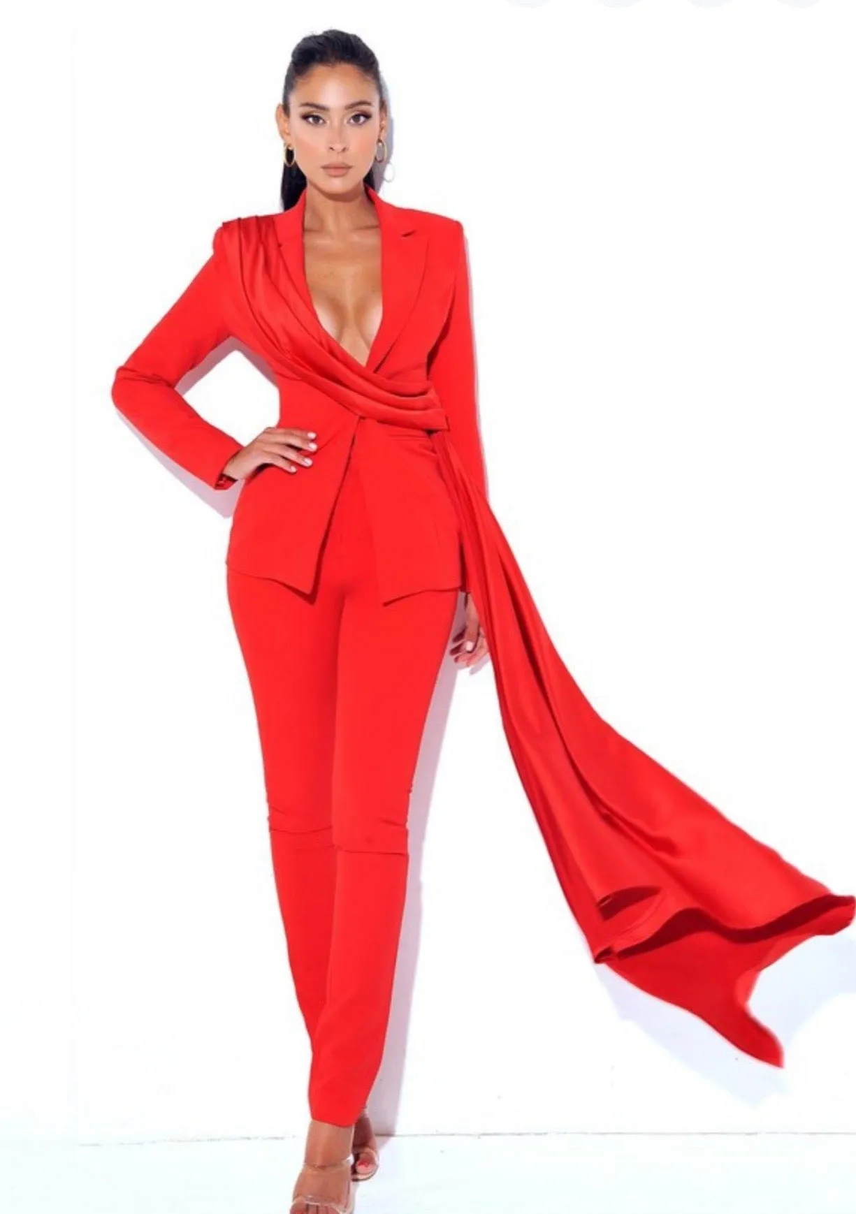 "CAROLINA" RED DRAPING BLAZER JACKET
