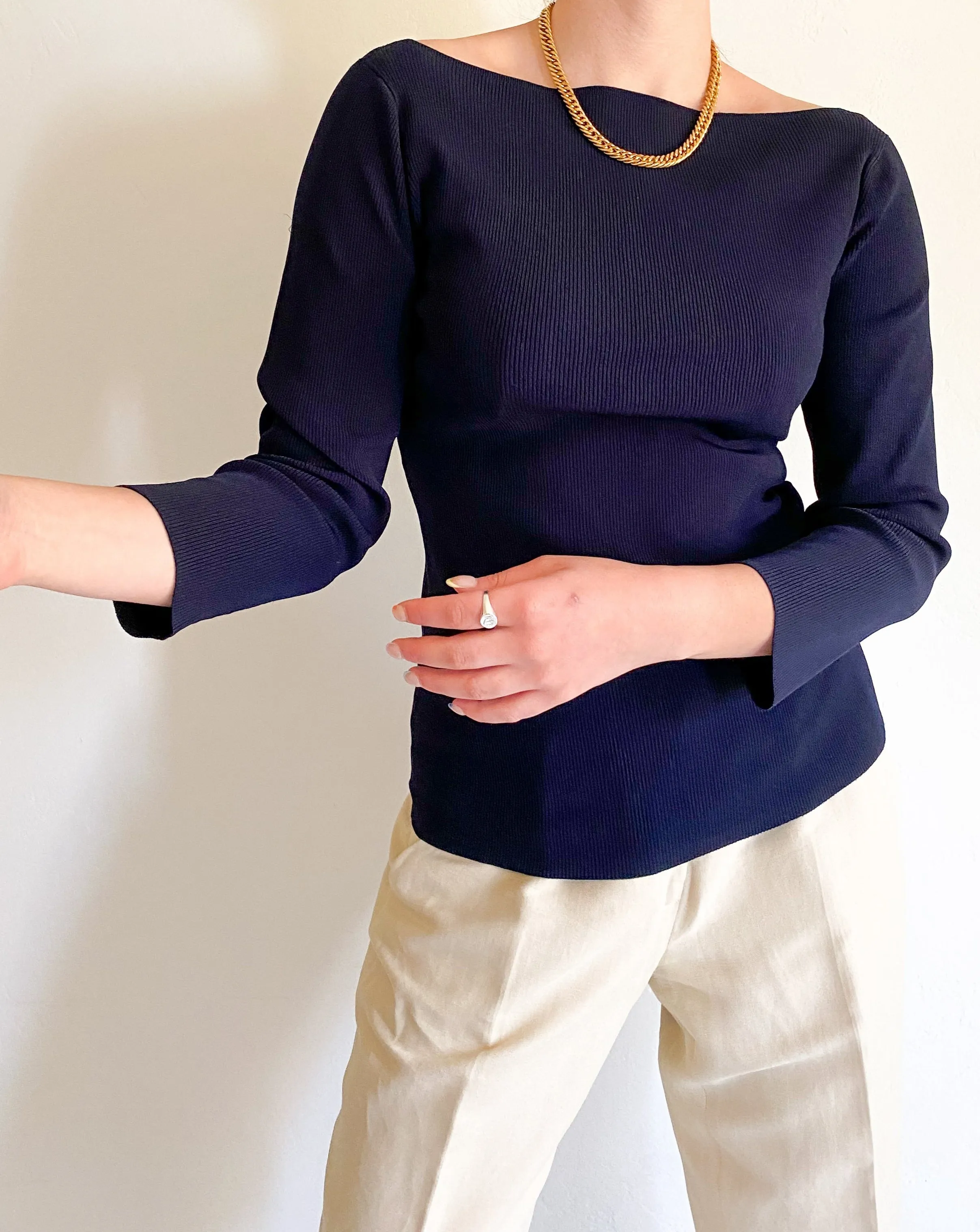 Ralph Lauren Navy Boat Neck Top