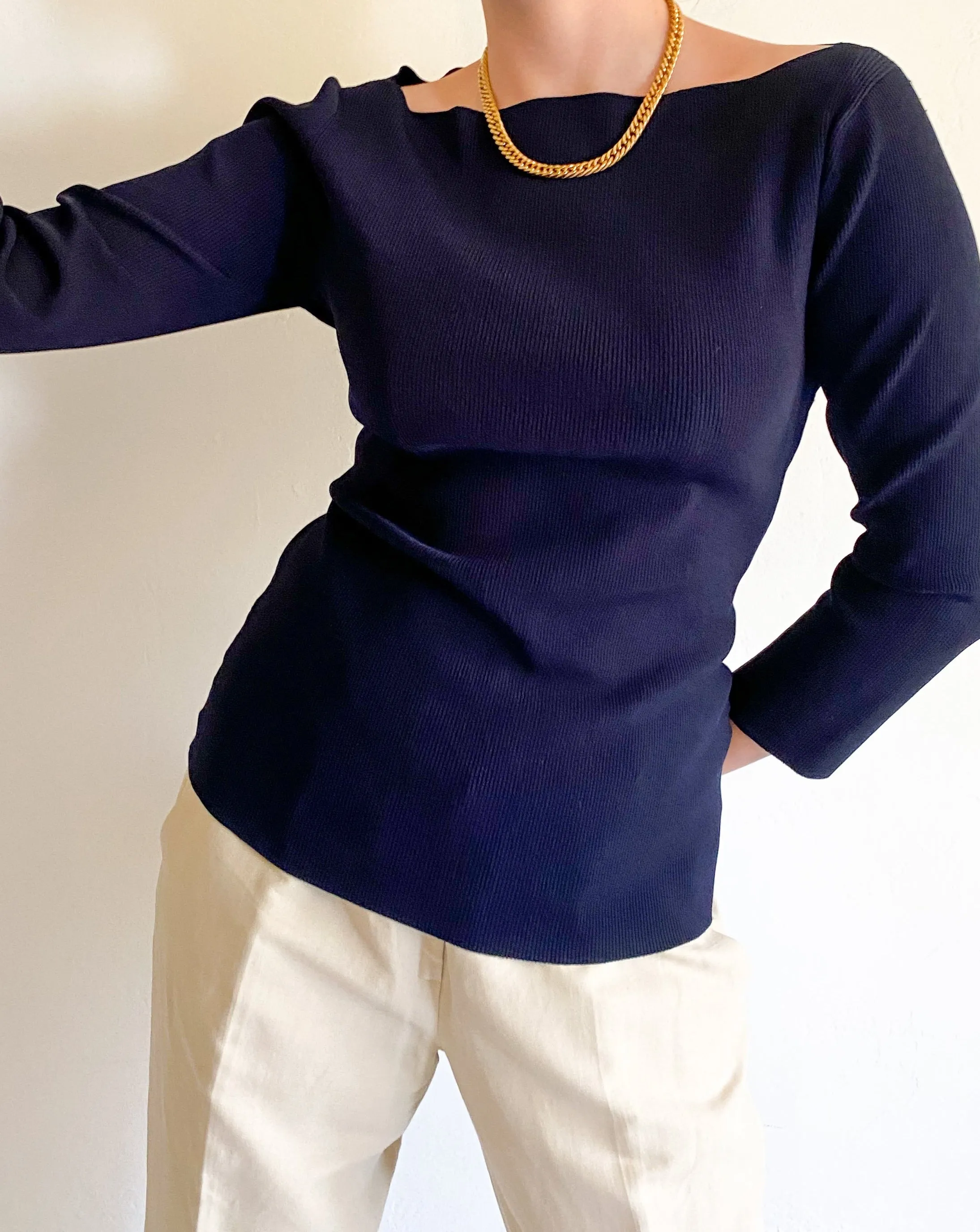 Ralph Lauren Navy Boat Neck Top