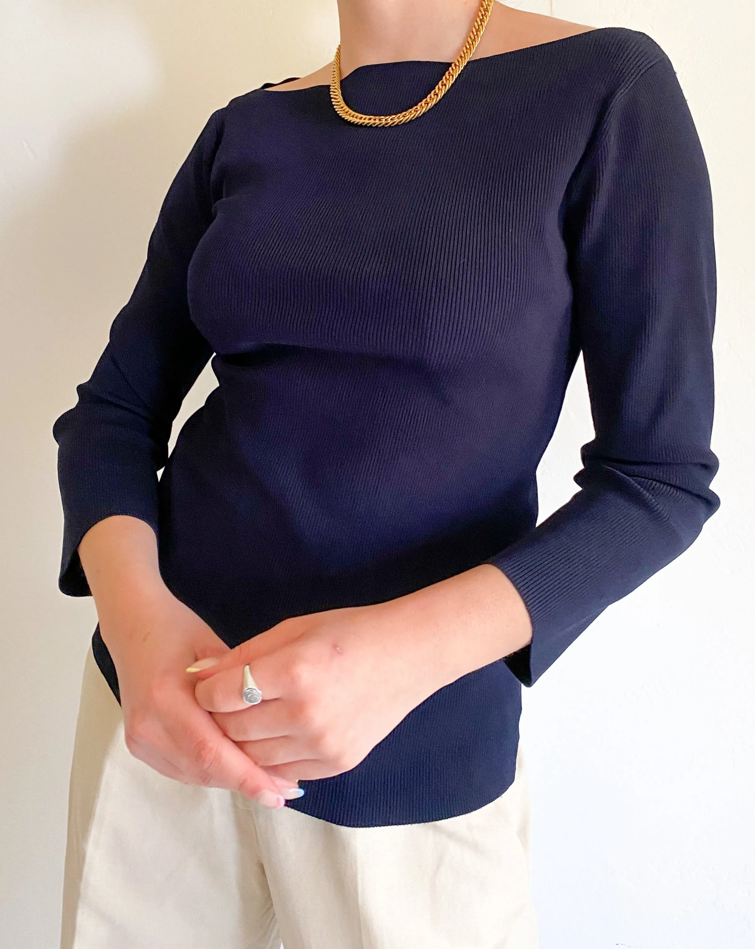 Ralph Lauren Navy Boat Neck Top