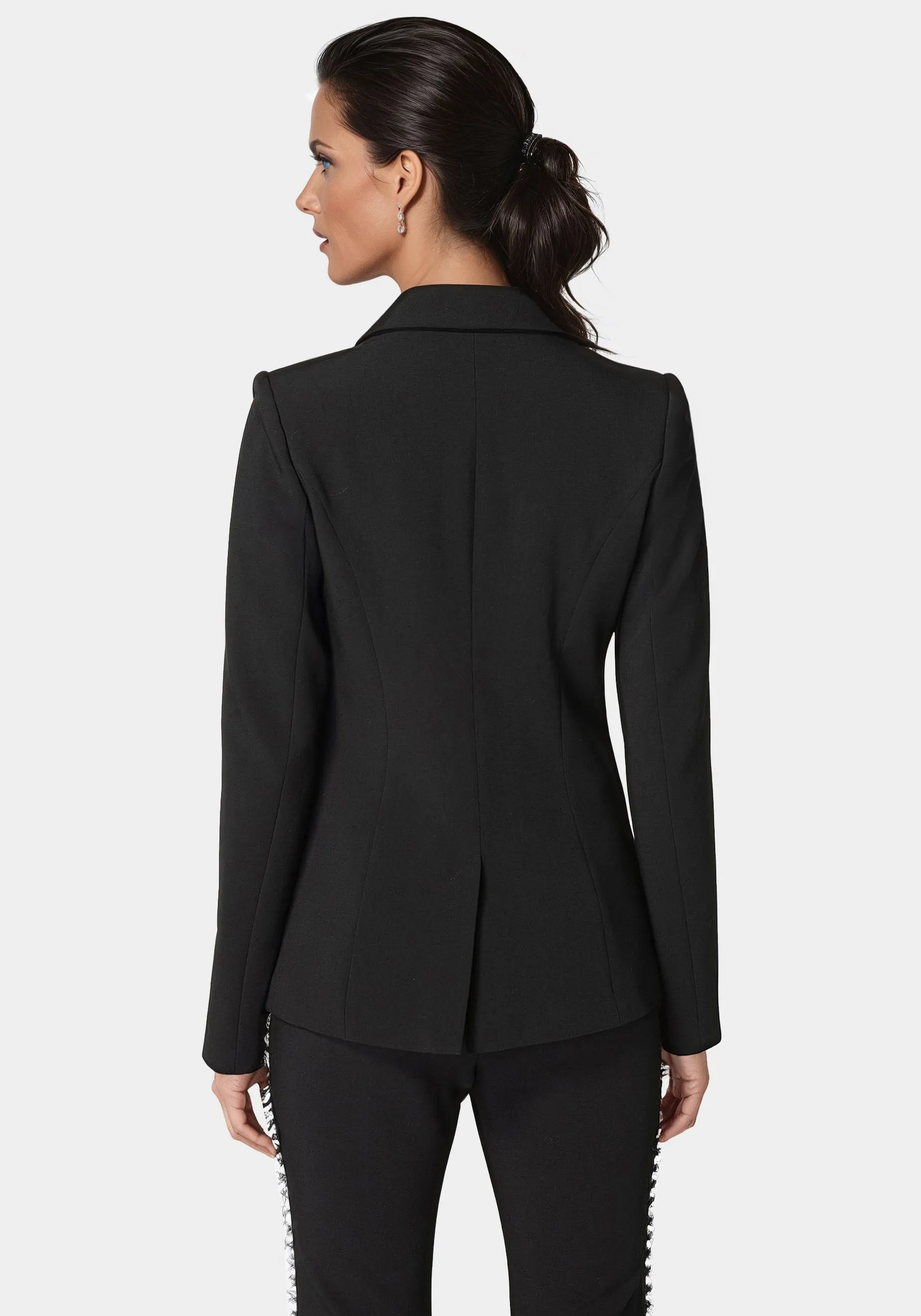 Rhinestone Detail Woven Twill Blazer