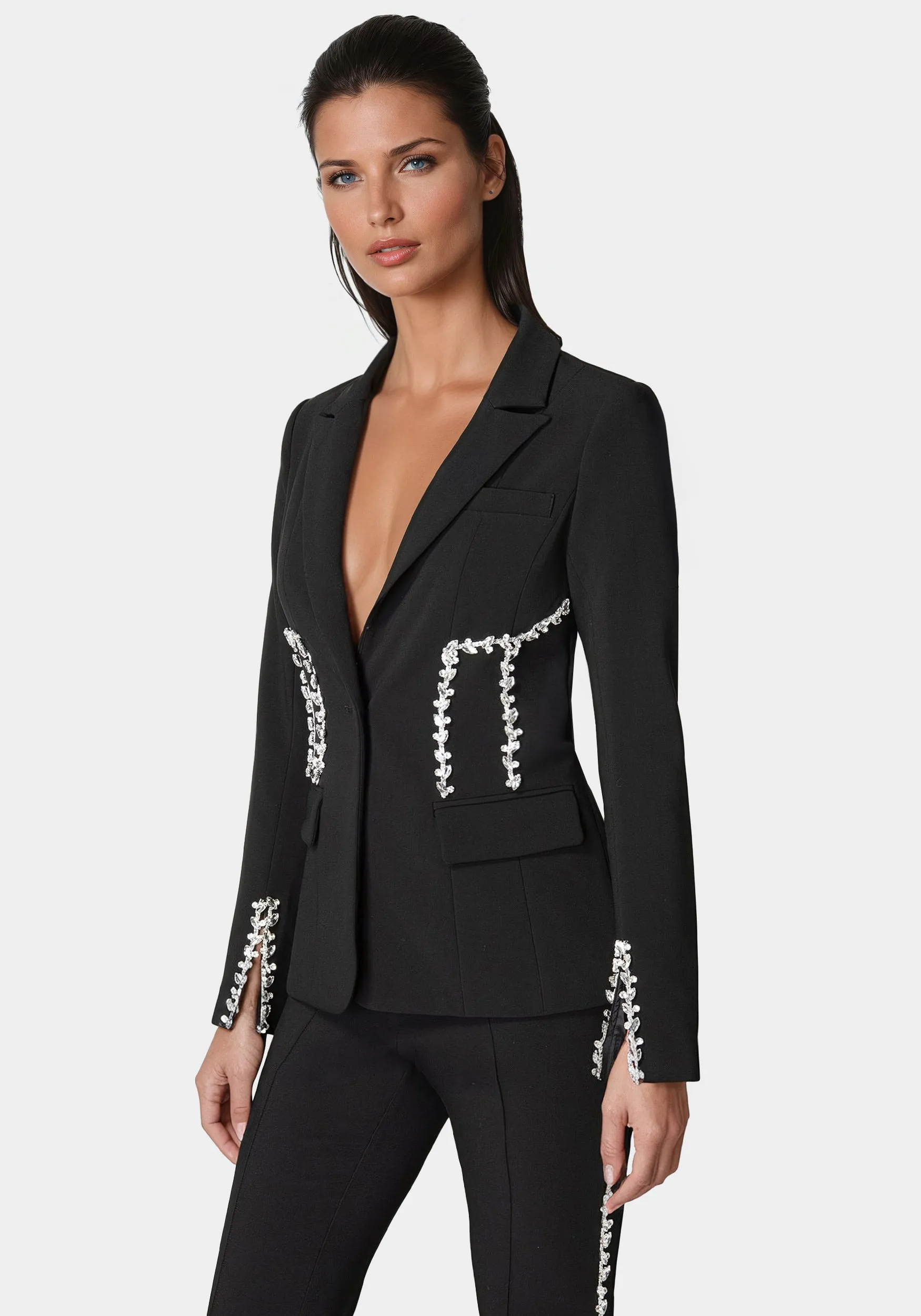 Rhinestone Detail Woven Twill Blazer