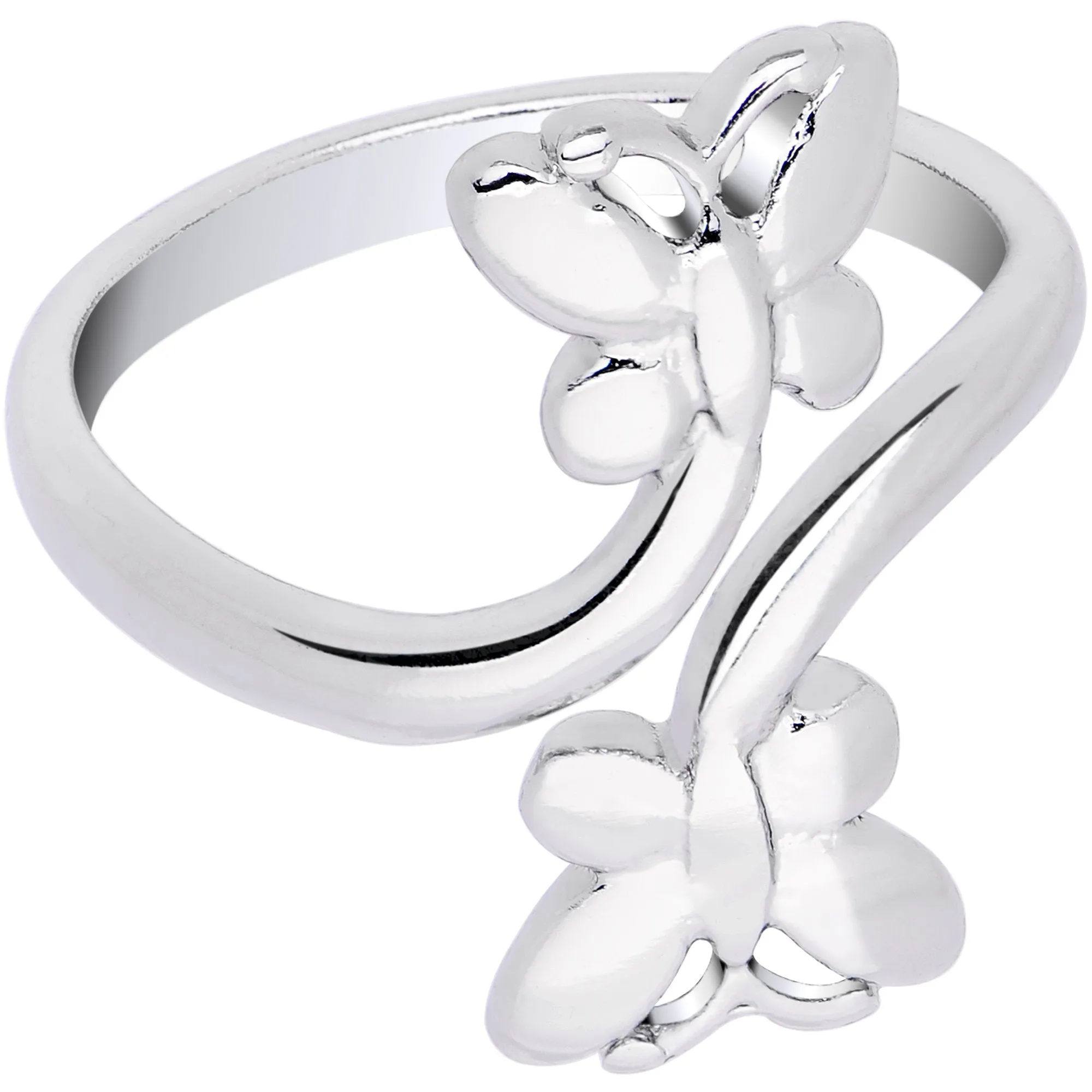 Rhodium Plated Butterfly Duo Toe Ring