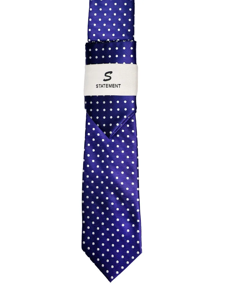 ROYAL BLUE DOT 2 PC TIE & HANKIE SET