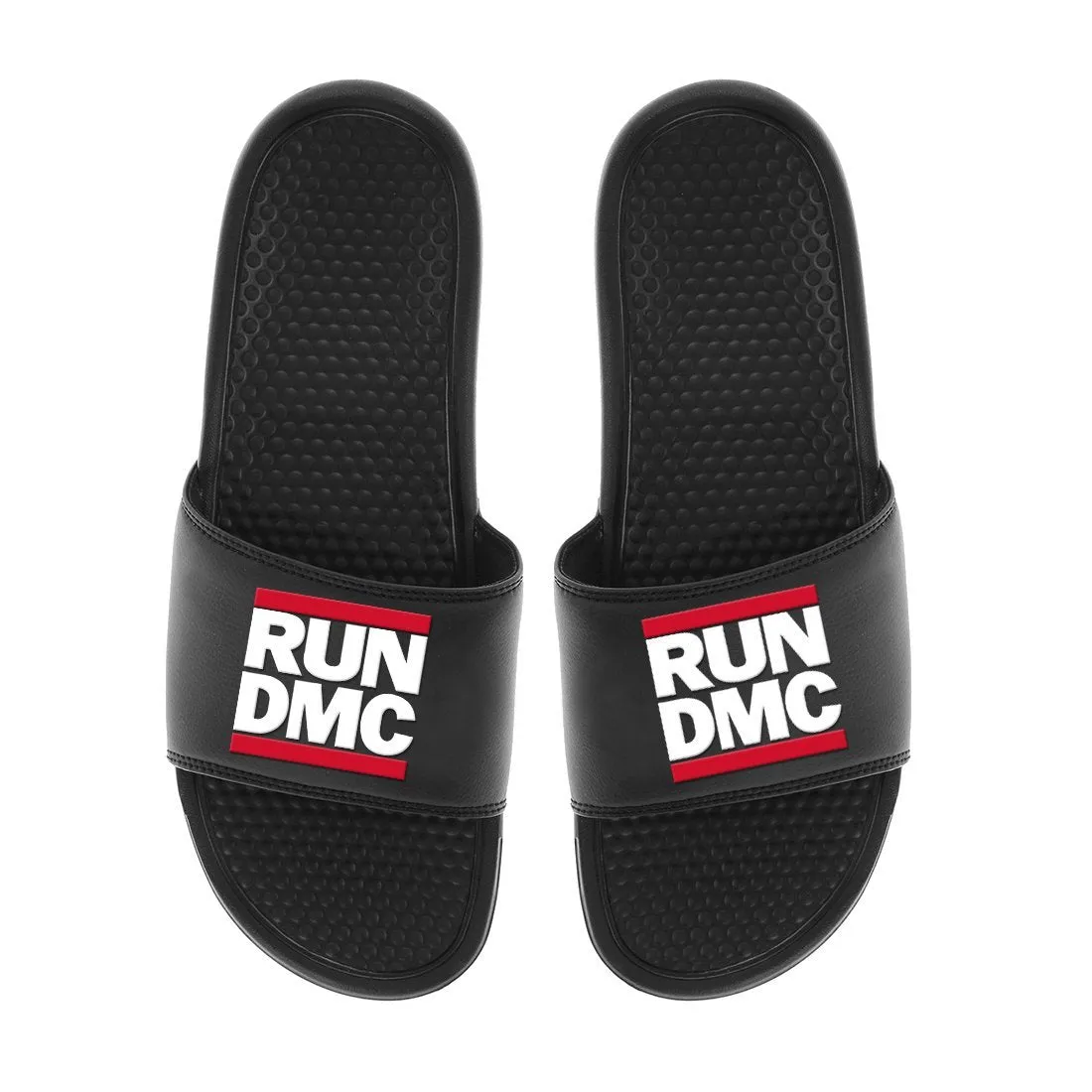 Run Dmc Logo - Mens Black Slides
