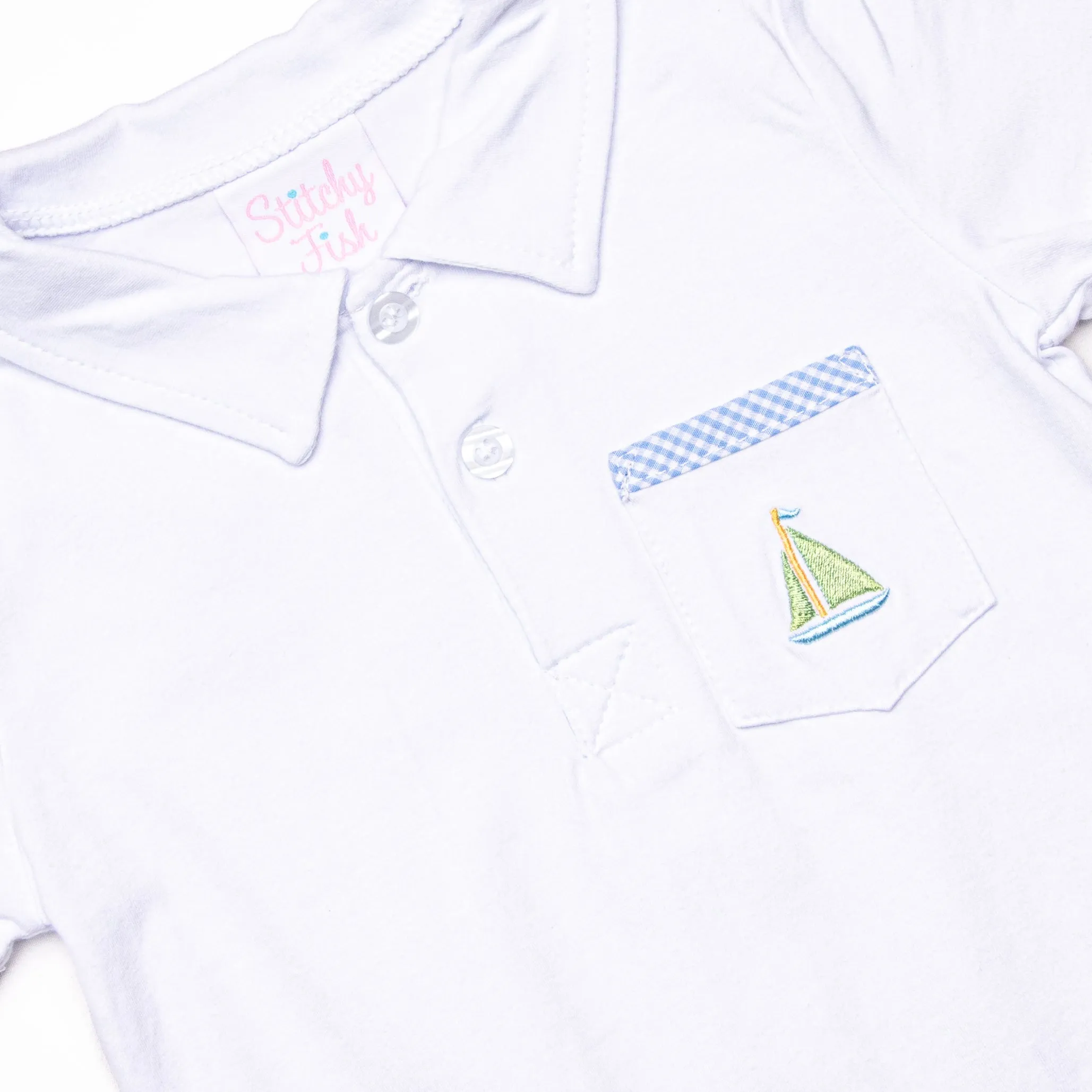 Sail Along Embroidered Short Set, Blue