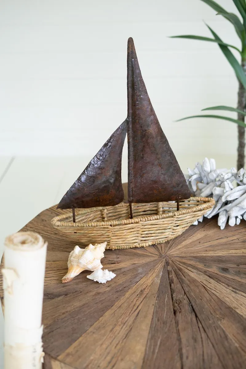 Seagrass Boat with Rustic Hand-Hammered Metal Sail
