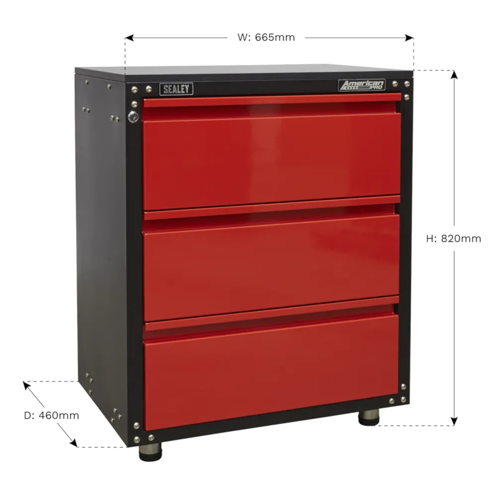 Sealey Modular 3 Drawer Cabinet with Worktop 665mm - C