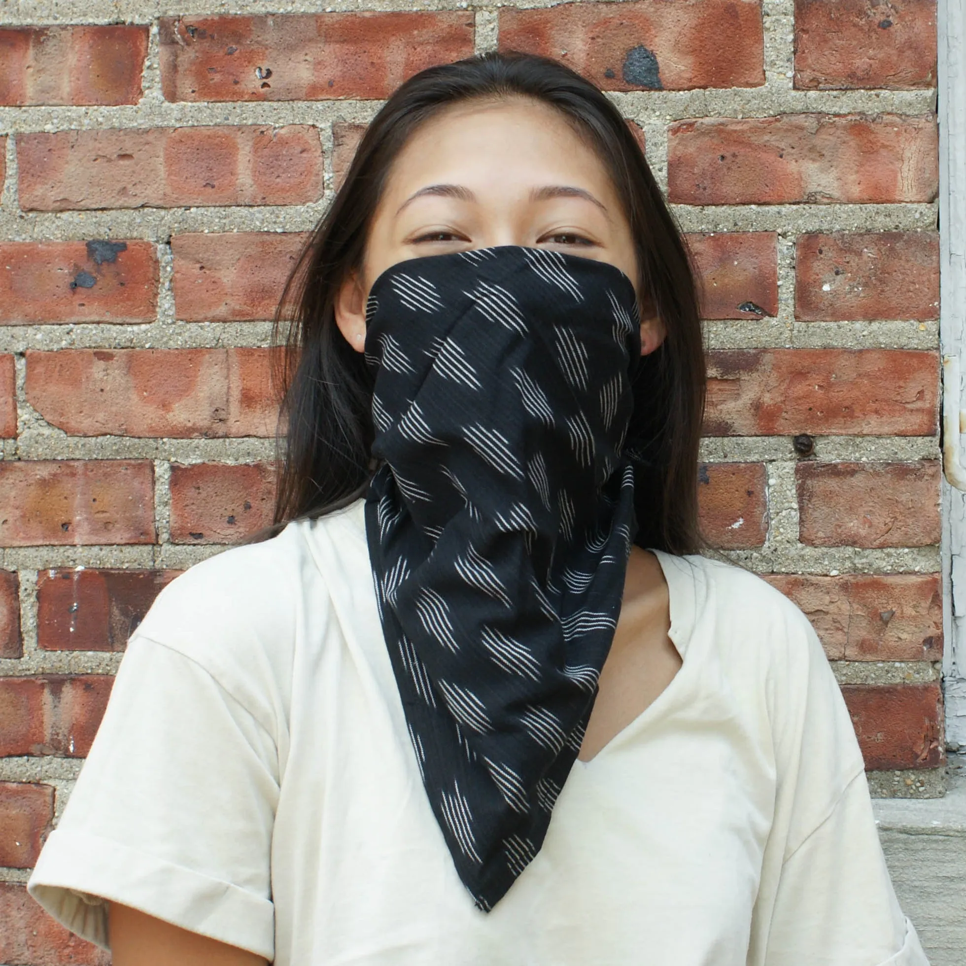 SOLD OUT Black Modern Dot Cotton Ikat Bandana