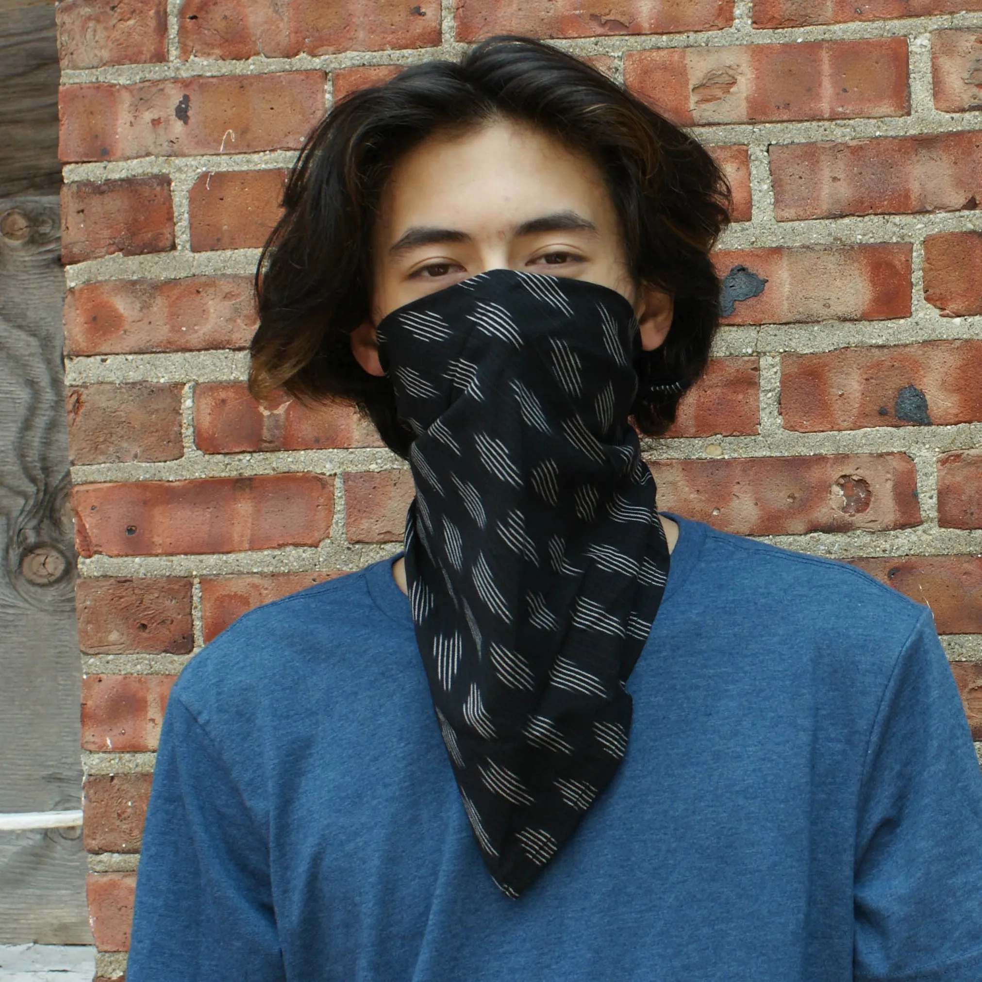 SOLD OUT Black Modern Dot Cotton Ikat Bandana