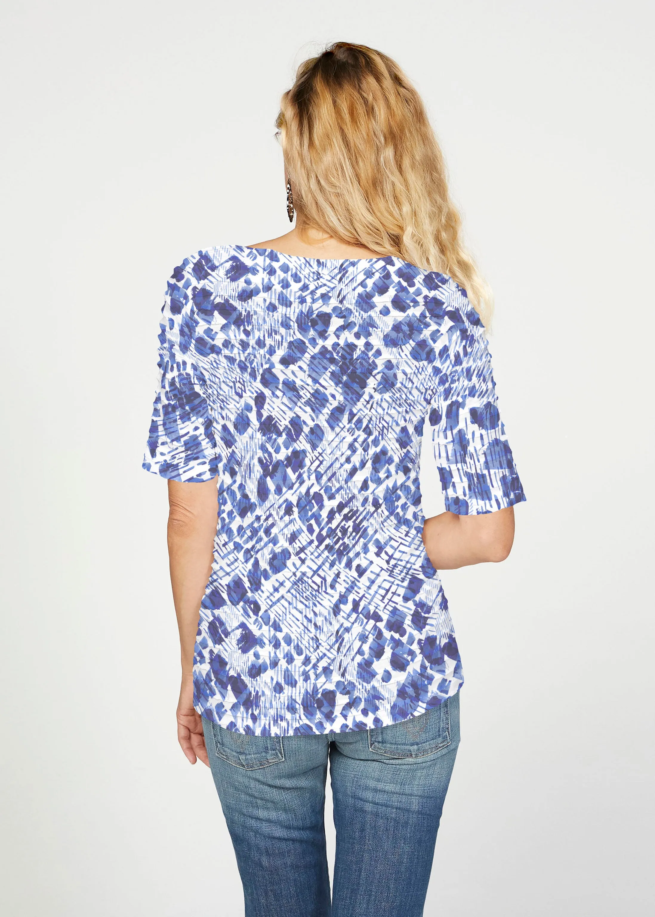 Sophia (8056) ~ Banded Elbow Sleeve Boat Neck Top
