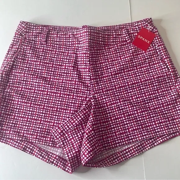 SPANX Sunshine Shorts Hibiscus Gingham Pink XL 4” inseam