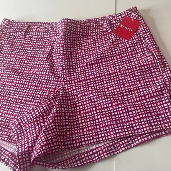 SPANX Sunshine Shorts Hibiscus Gingham Pink XL 4” inseam