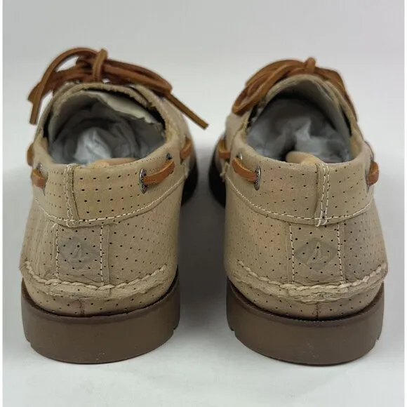 Sperry Top-Sider Leeward Off White 2-Eye Men 10.5 Wide Tan Perforated Boat Shoes
