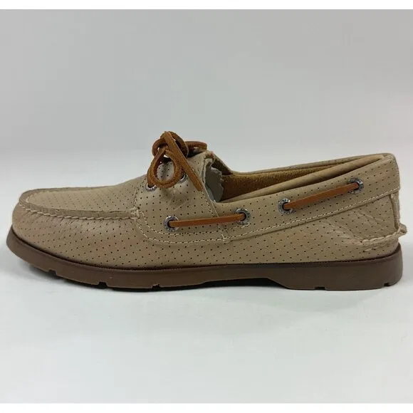 Sperry Top-Sider Leeward Off White 2-Eye Men 10.5 Wide Tan Perforated Boat Shoes
