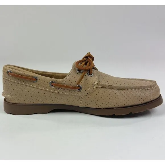 Sperry Top-Sider Leeward Off White 2-Eye Men 10.5 Wide Tan Perforated Boat Shoes