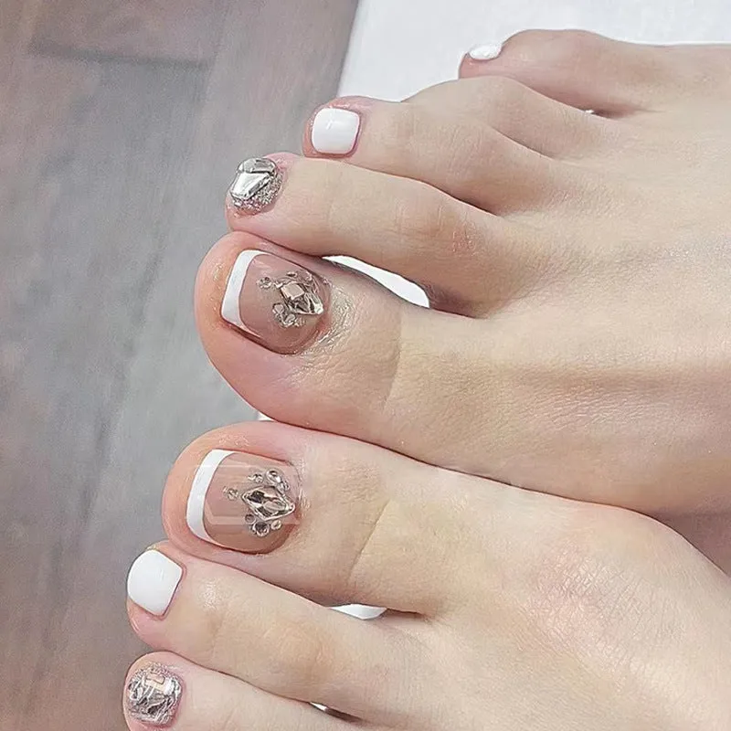 Square Toe White Edge Rhinestones Glitter
