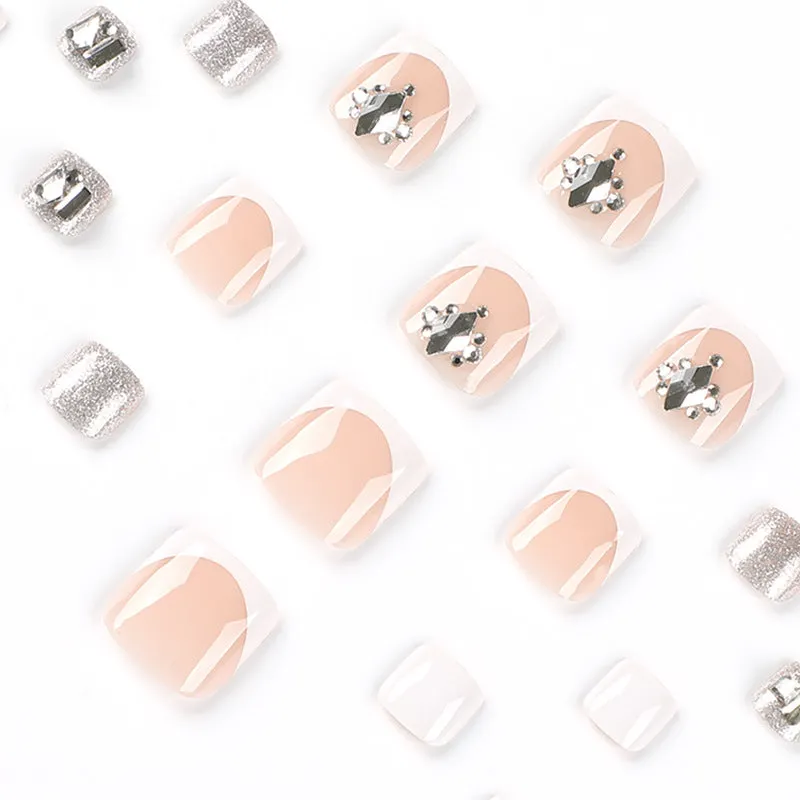 Square Toe White Edge Rhinestones Glitter