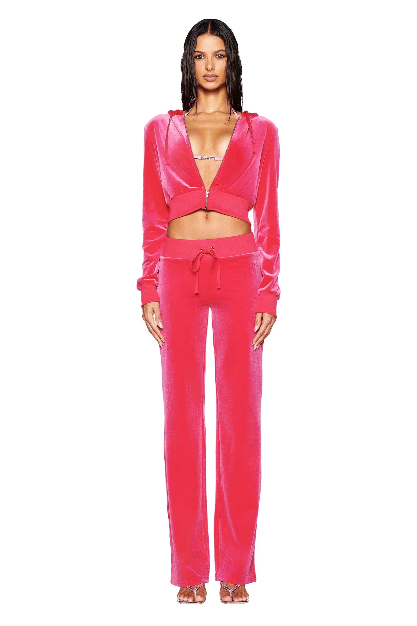 STACEY VELOUR PANT - PINK : HOT PINK