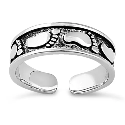 Sterling Foot Prints Adjustable Toe Ring