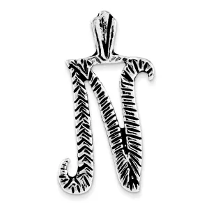 Sterling Silver Antiqued & Textured Letter N Chain Slide