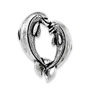 Sterling Silver Antiqued Nose to Nose Dolphin Heart Chain Slide