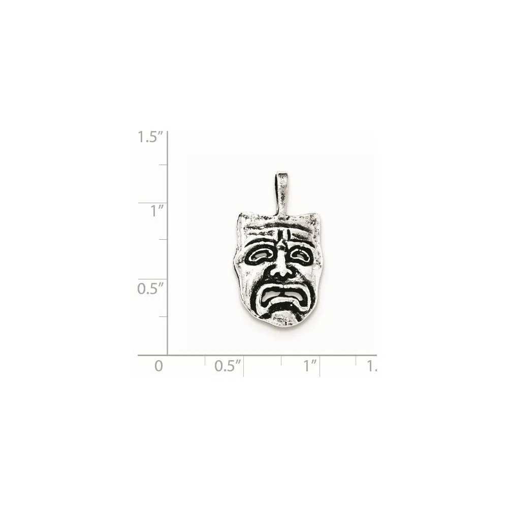 Sterling Silver Antiqued Sad Face Mask Chain Slide Pendant