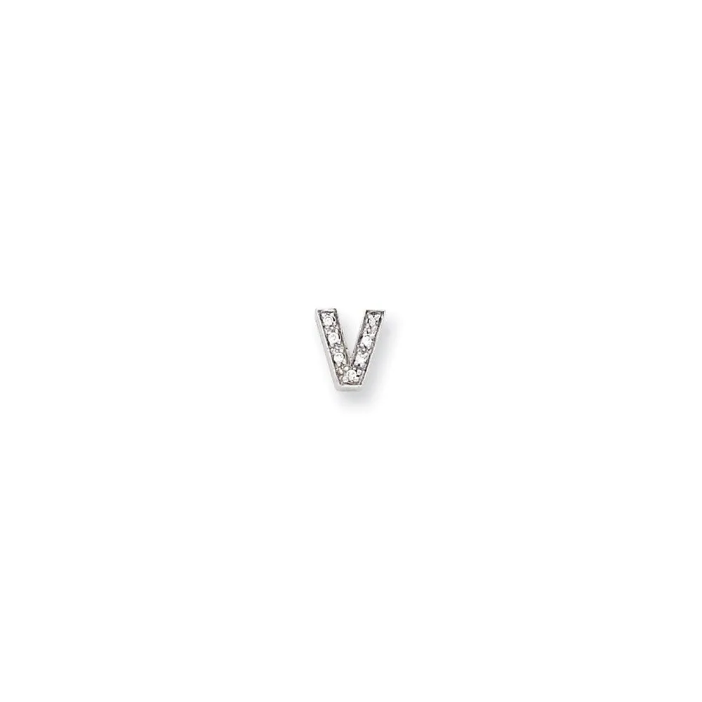Sterling Silver Polished CZ Initial V Slide