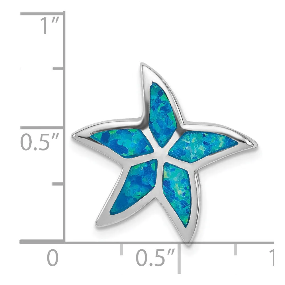 Sterling Silver Rhodium Created Blue Opal Starfish Slide