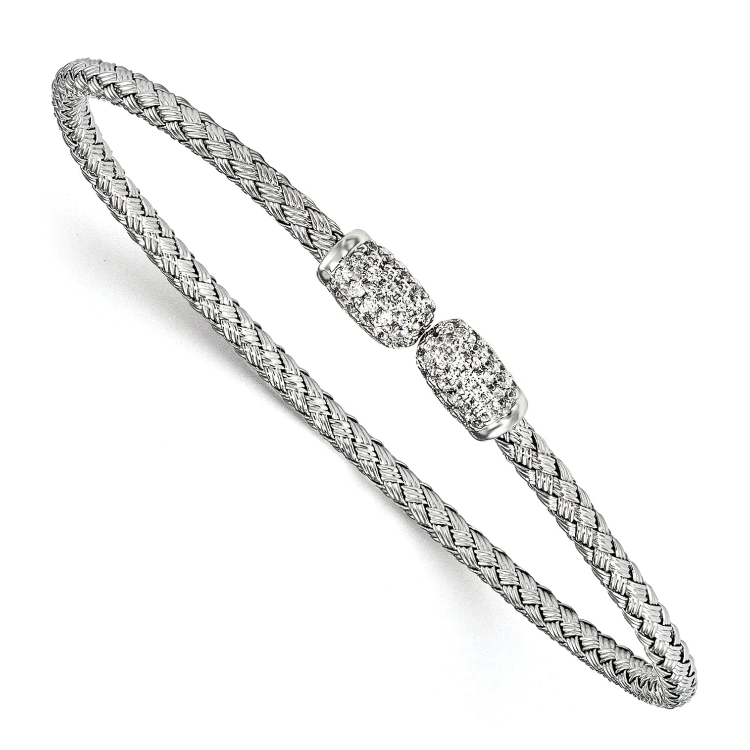 Sterling Silver Rhodium C.Z Woven Cuff