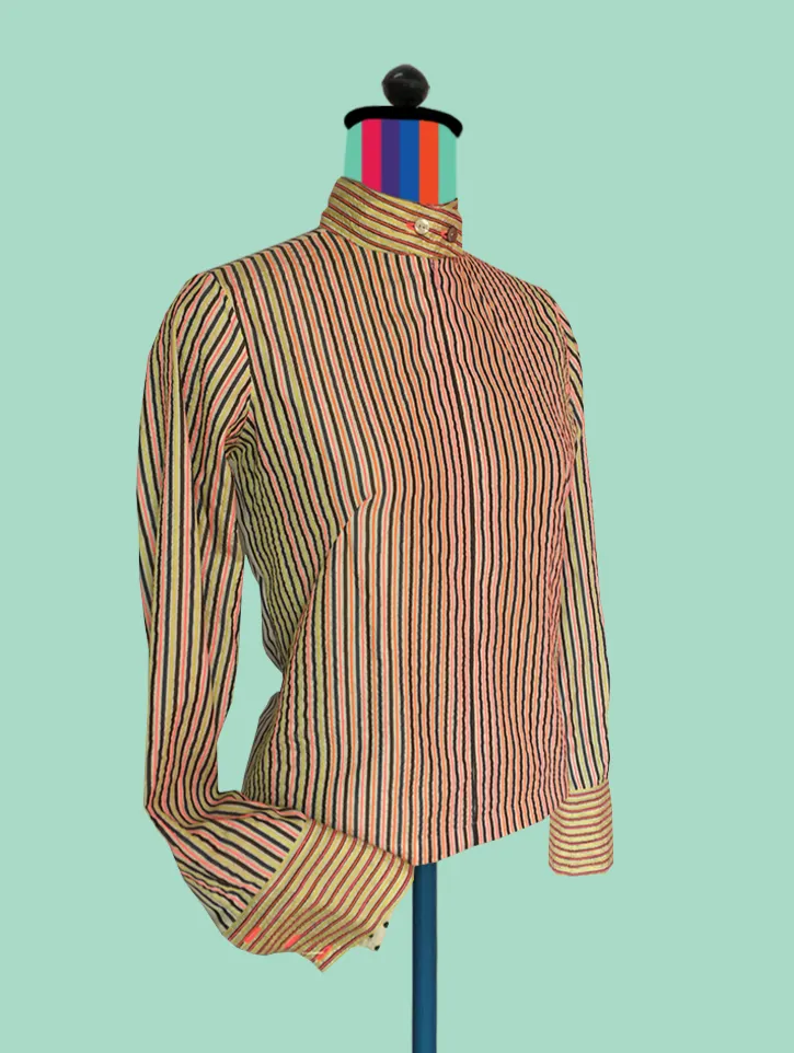Stitched Neon Stripes on Silk