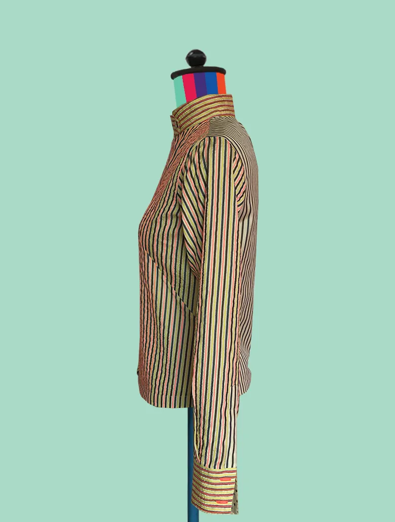Stitched Neon Stripes on Silk