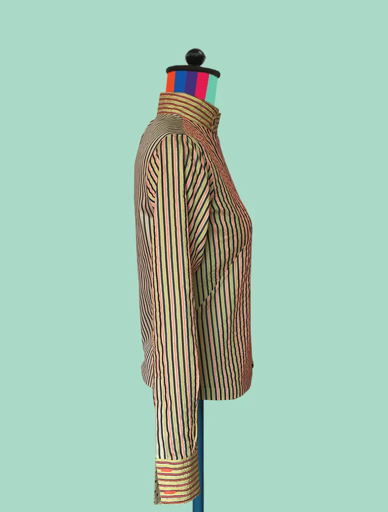 Stitched Neon Stripes on Silk