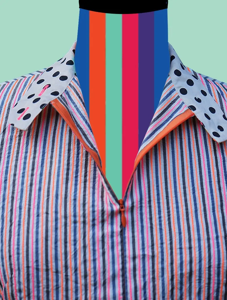 Stitched Neon Stripes on Silk