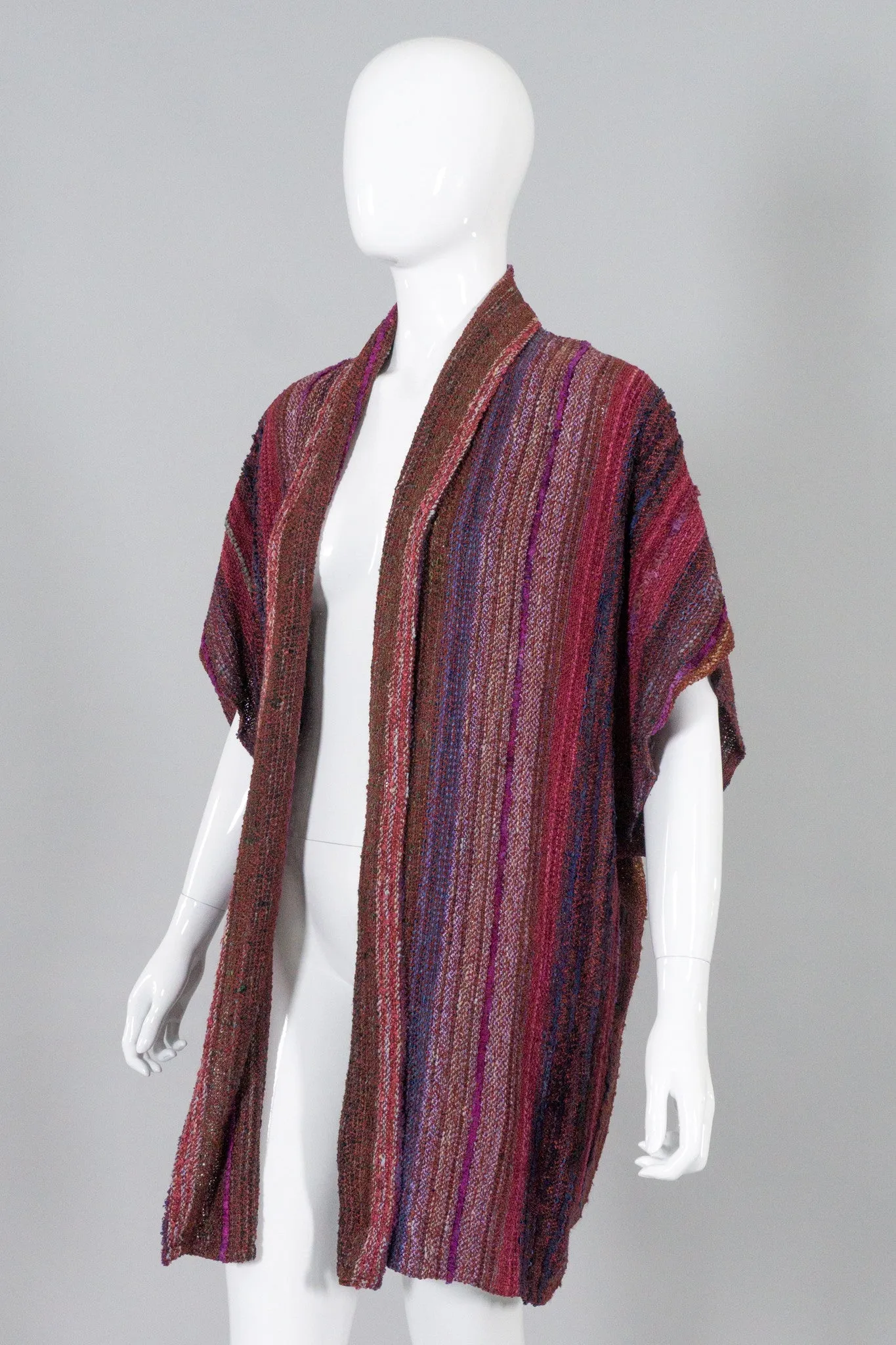 Striped Woven Sleeveless Kimono Sweater