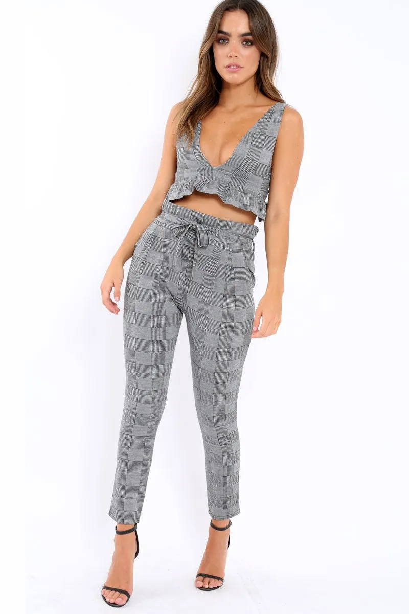 Tartan Frill Hem Crop Top - Keya