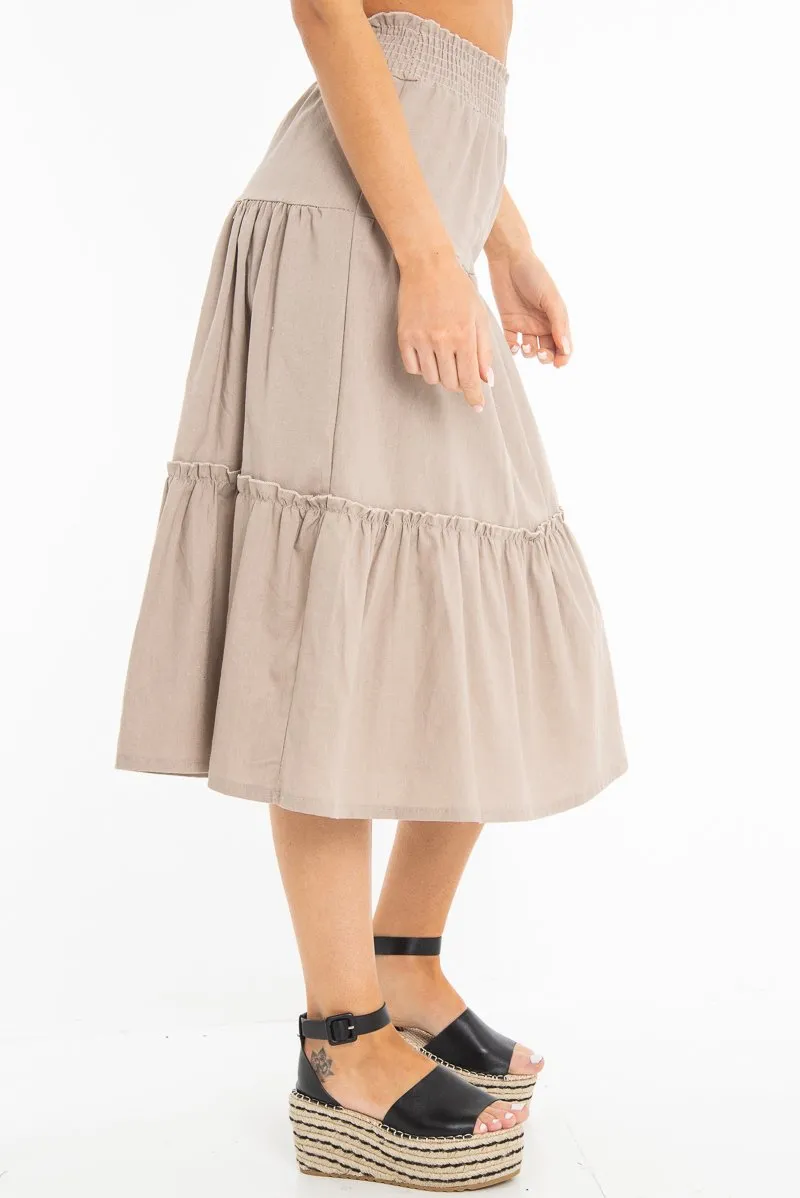 Taupe Ruffle Linen Maxi Skirt - Melodia