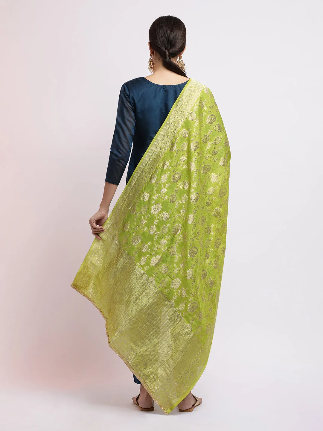 Teal Embroidered Cotton Blend Kurta Set With Dupatta