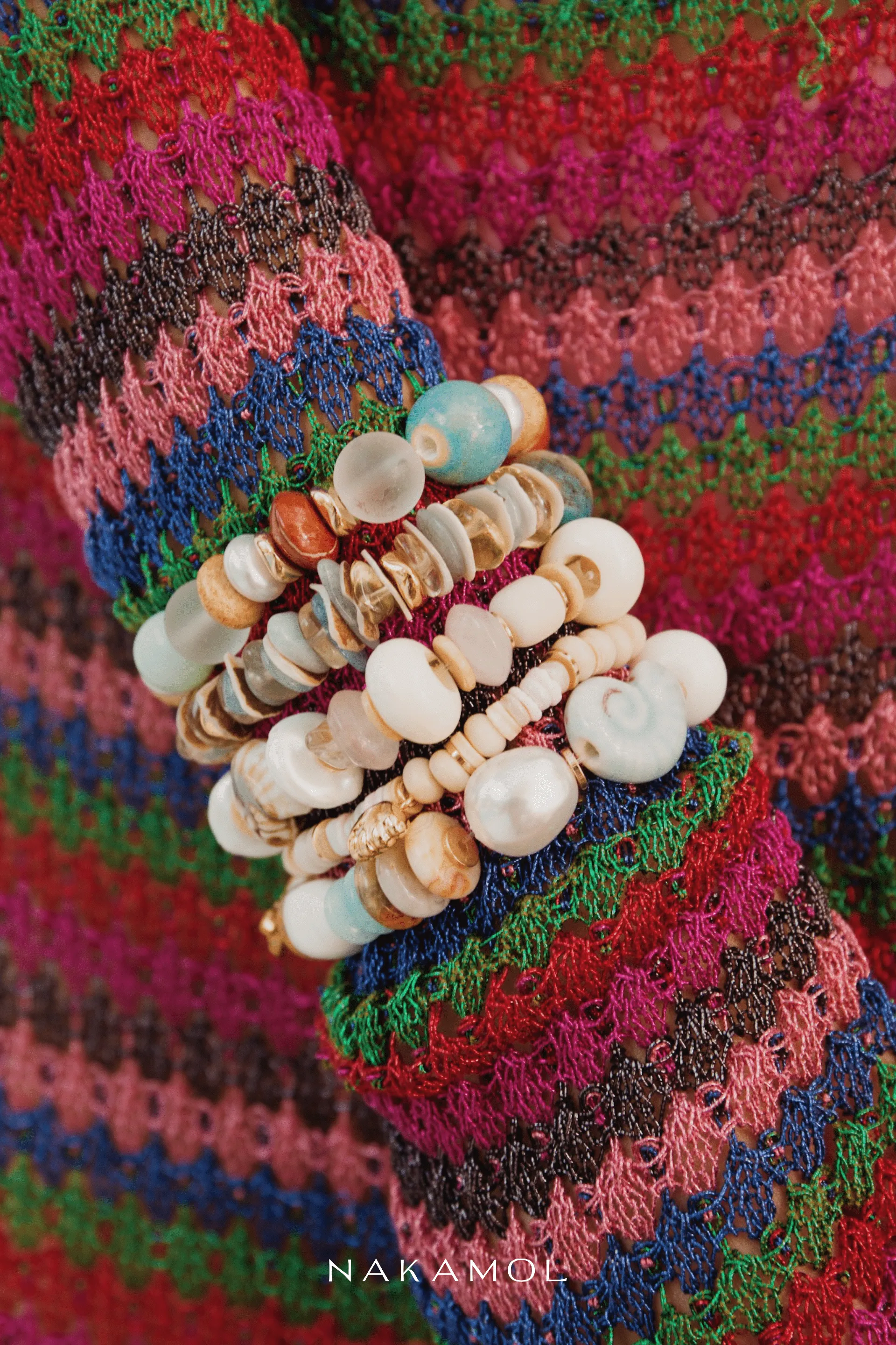 Teal White Beaded Stretchy Bracelet