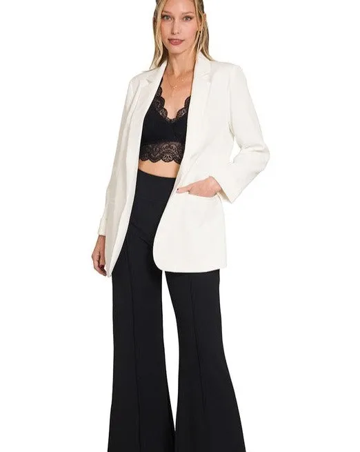 TESSA WOVEN CLASSIC BLAZER  - IVORY
