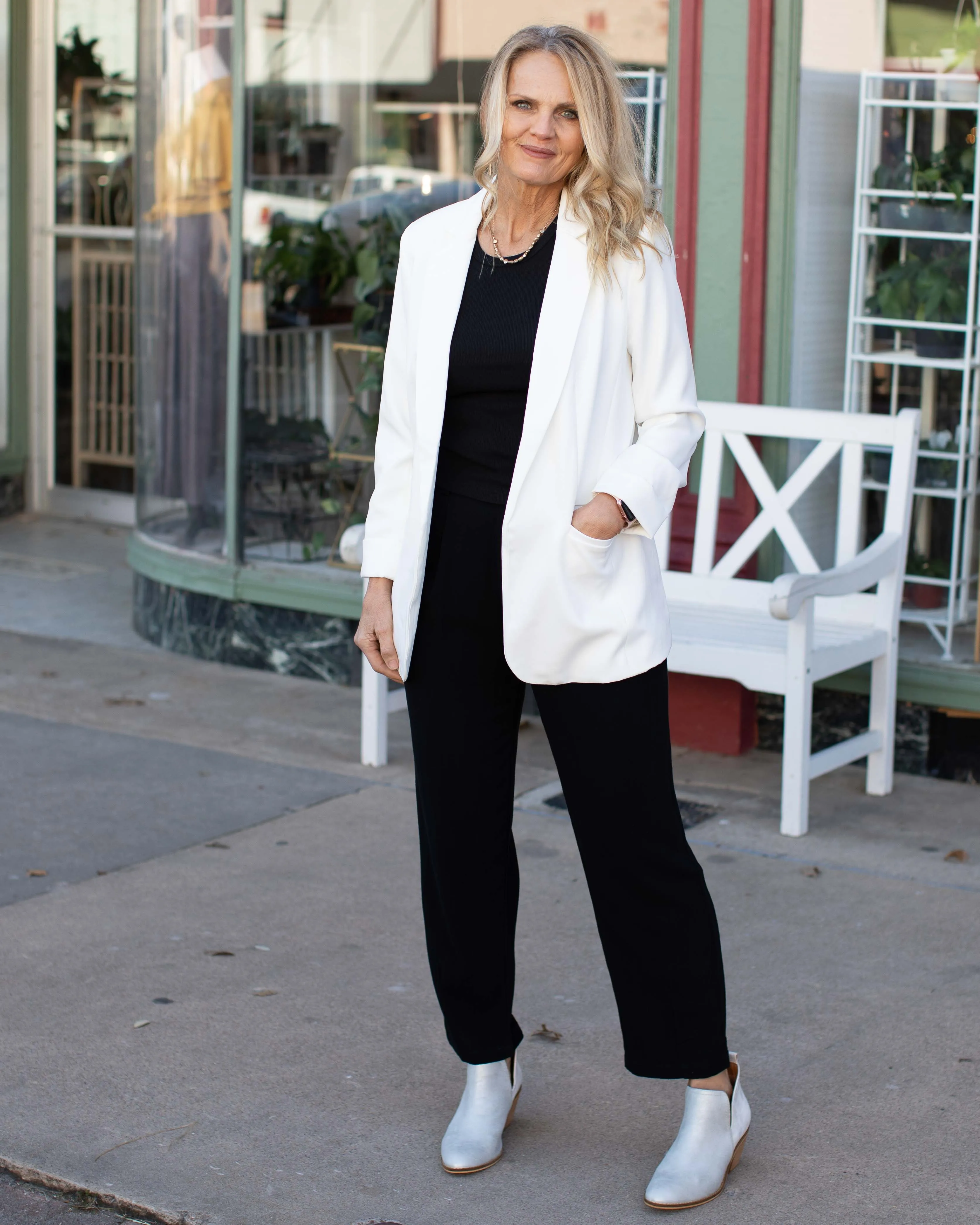 TESSA WOVEN CLASSIC BLAZER  - IVORY
