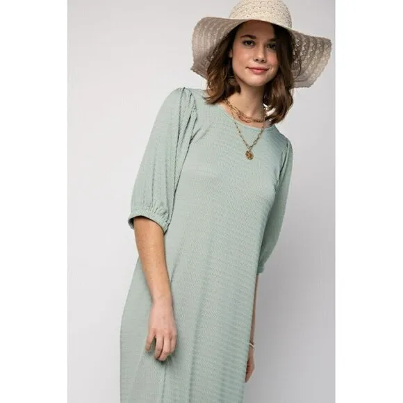 The Chloe Textured Midi Dress in Sage