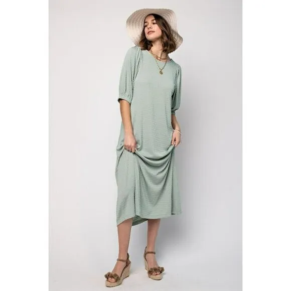 The Chloe Textured Midi Dress in Sage