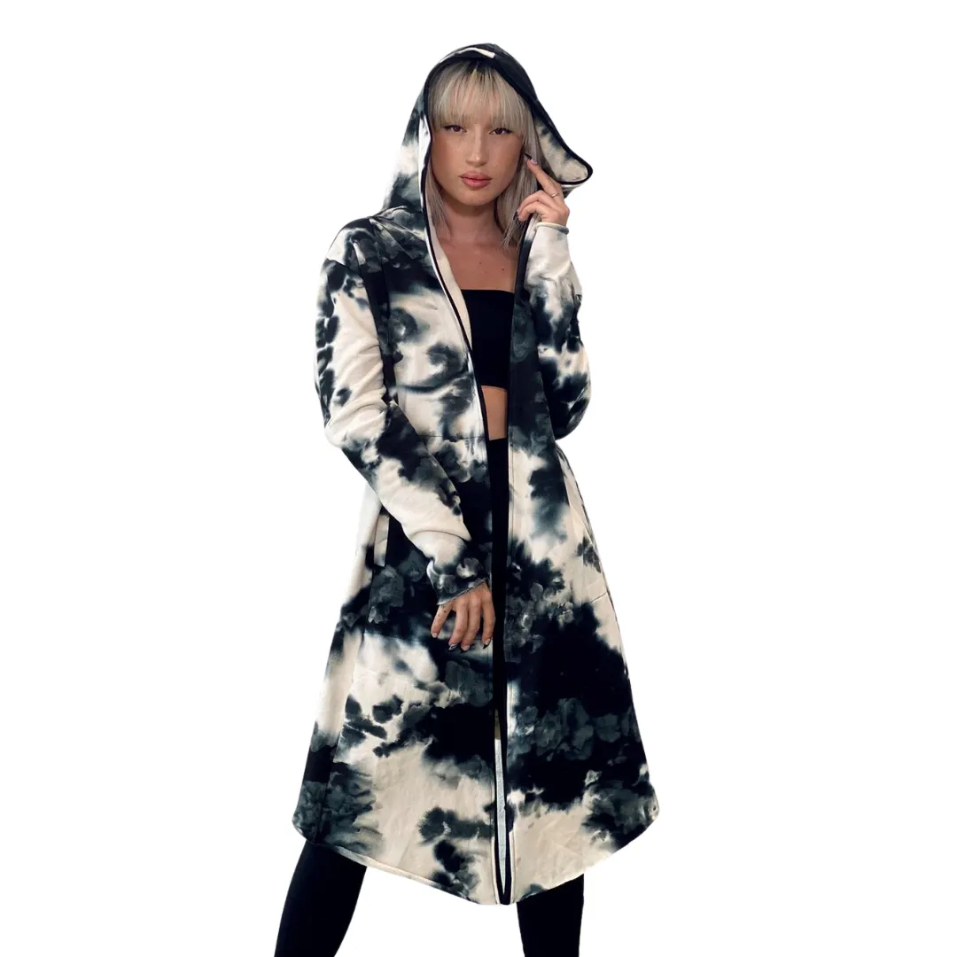 Tie Dye Open Hoodie Jacket with Pockets