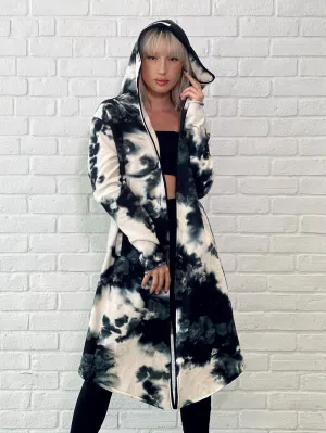 Tie Dye Open Hoodie Jacket with Pockets