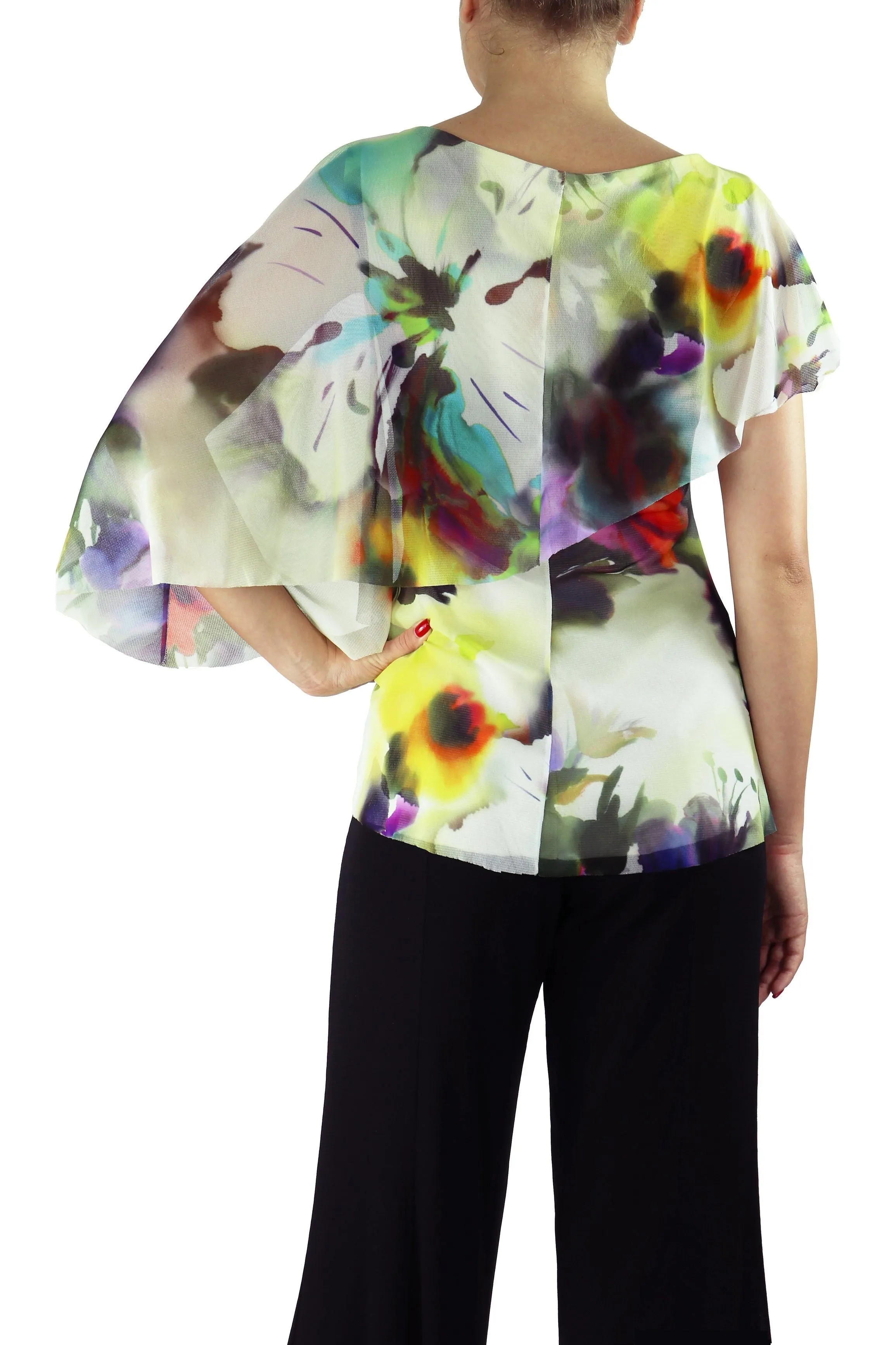 TIFFANY Butterfly Sleeve Overlay Print Top